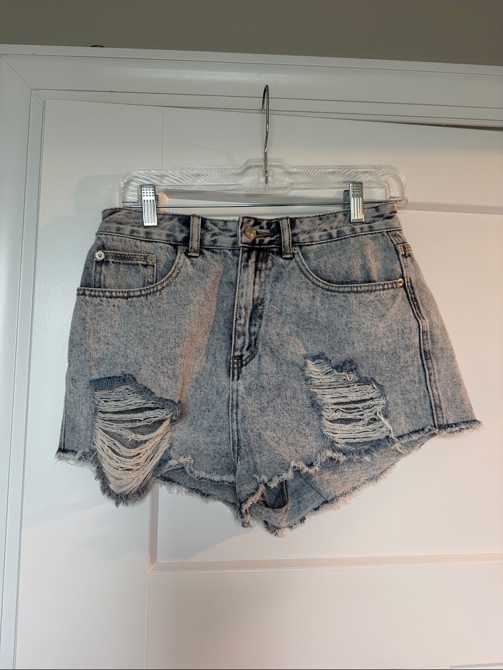 White Fox Distressed Denim Shorts - Light Blue